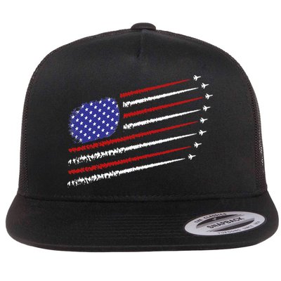 Fighter Jets With USA American Flag 4th Of July Celebration Flatbill Hat