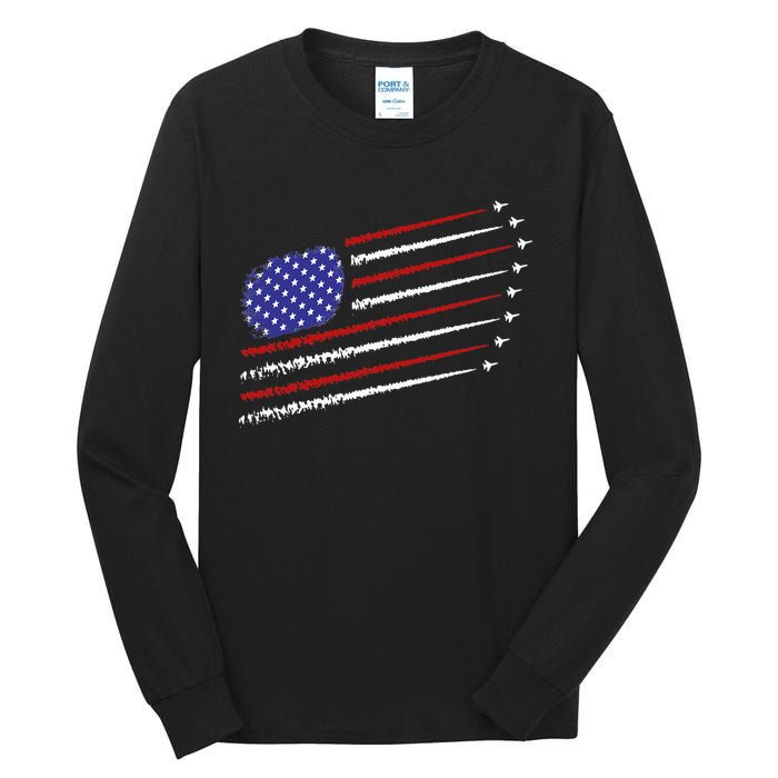 Fighter Jets With USA American Flag 4th Of July Celebration Tall Long Sleeve T-Shirt