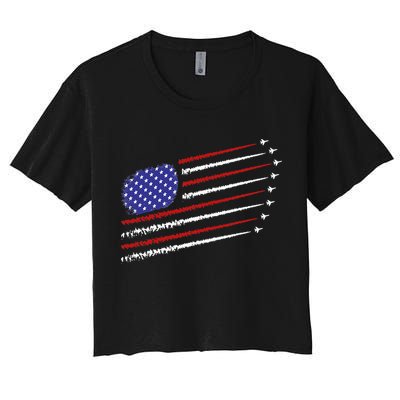 Fighter Jets With USA American Flag 4th Of July Celebration Crop Top