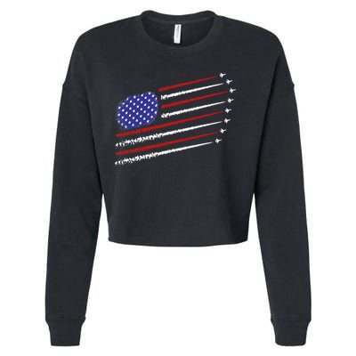 Fighter Jets With USA American Flag 4th Of July Celebration Cropped Pullover Crew