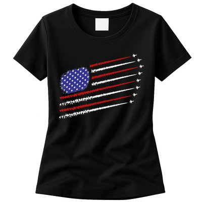Fighter Jets With USA American Flag 4th Of July Celebration Womens T-Shirt