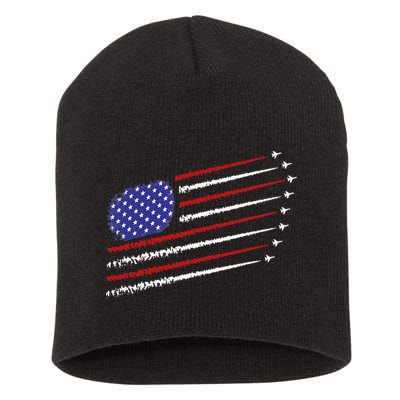 Fighter Jets With USA American Flag 4th Of July Celebration Short Acrylic Beanie