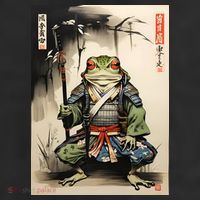 Frog Japanese Woodblock 7 Panel Mesh Trucker Snapback Hat
