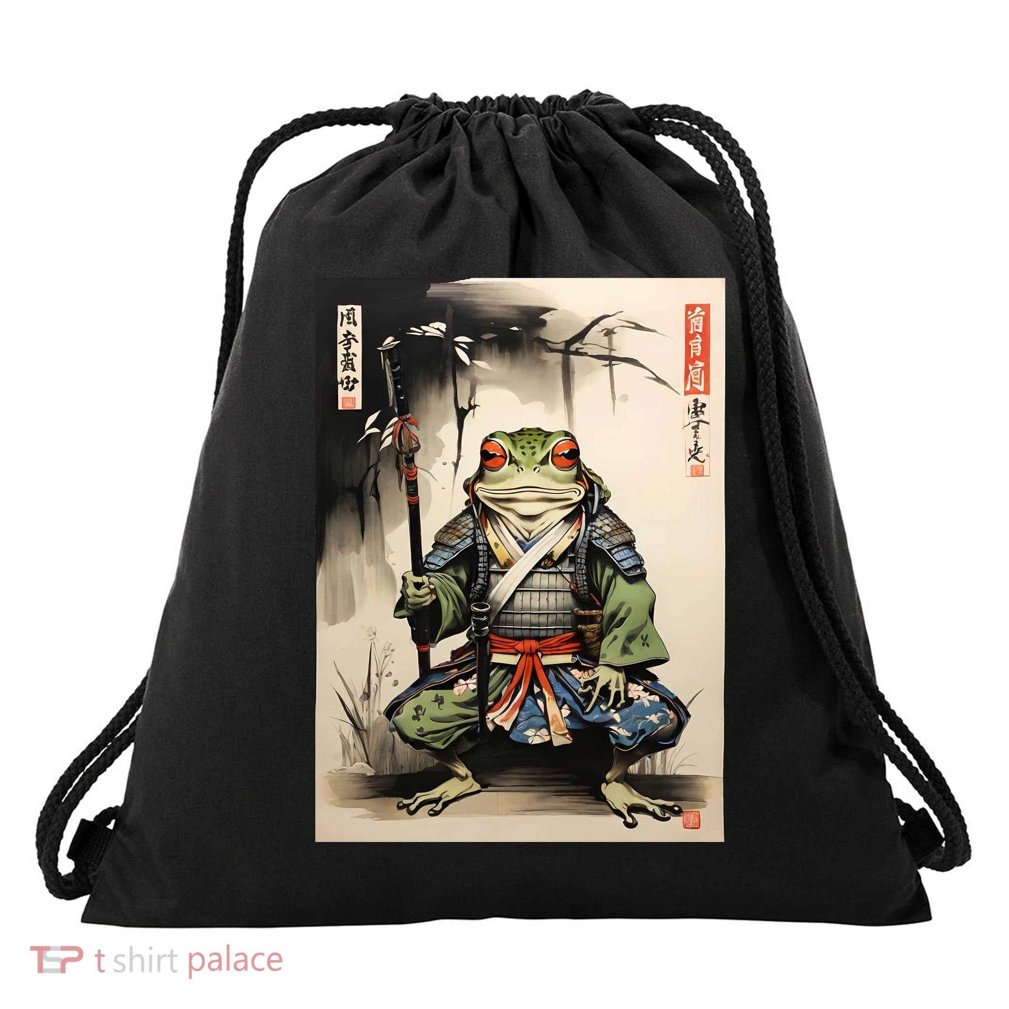 Frog Japanese Woodblock Drawstring Bag