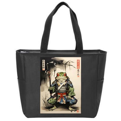 Frog Japanese Woodblock Zip Tote Bag