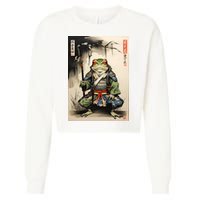 Frog Japanese Woodblock Cropped Pullover Crew