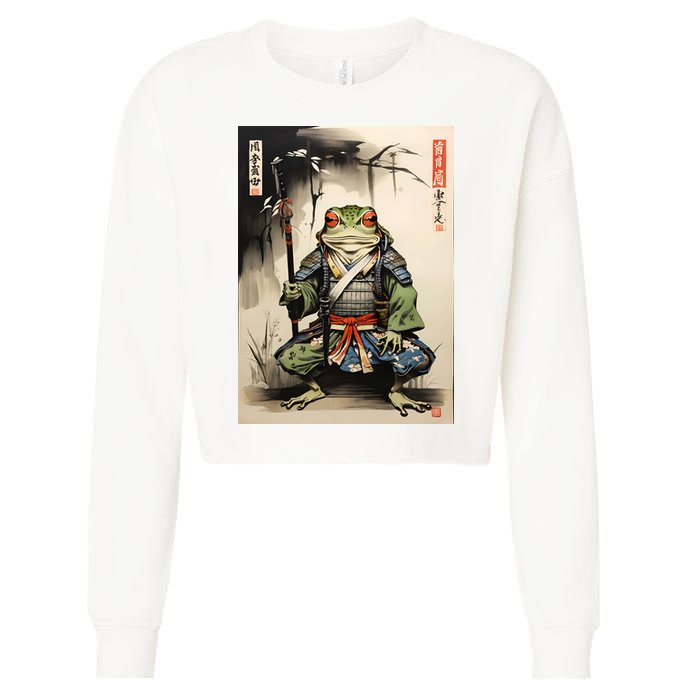 Frog Japanese Woodblock Cropped Pullover Crew