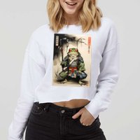 Frog Japanese Woodblock Cropped Pullover Crew