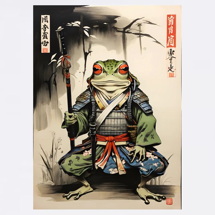 Frog Japanese Woodblock Cropped Pullover Crew