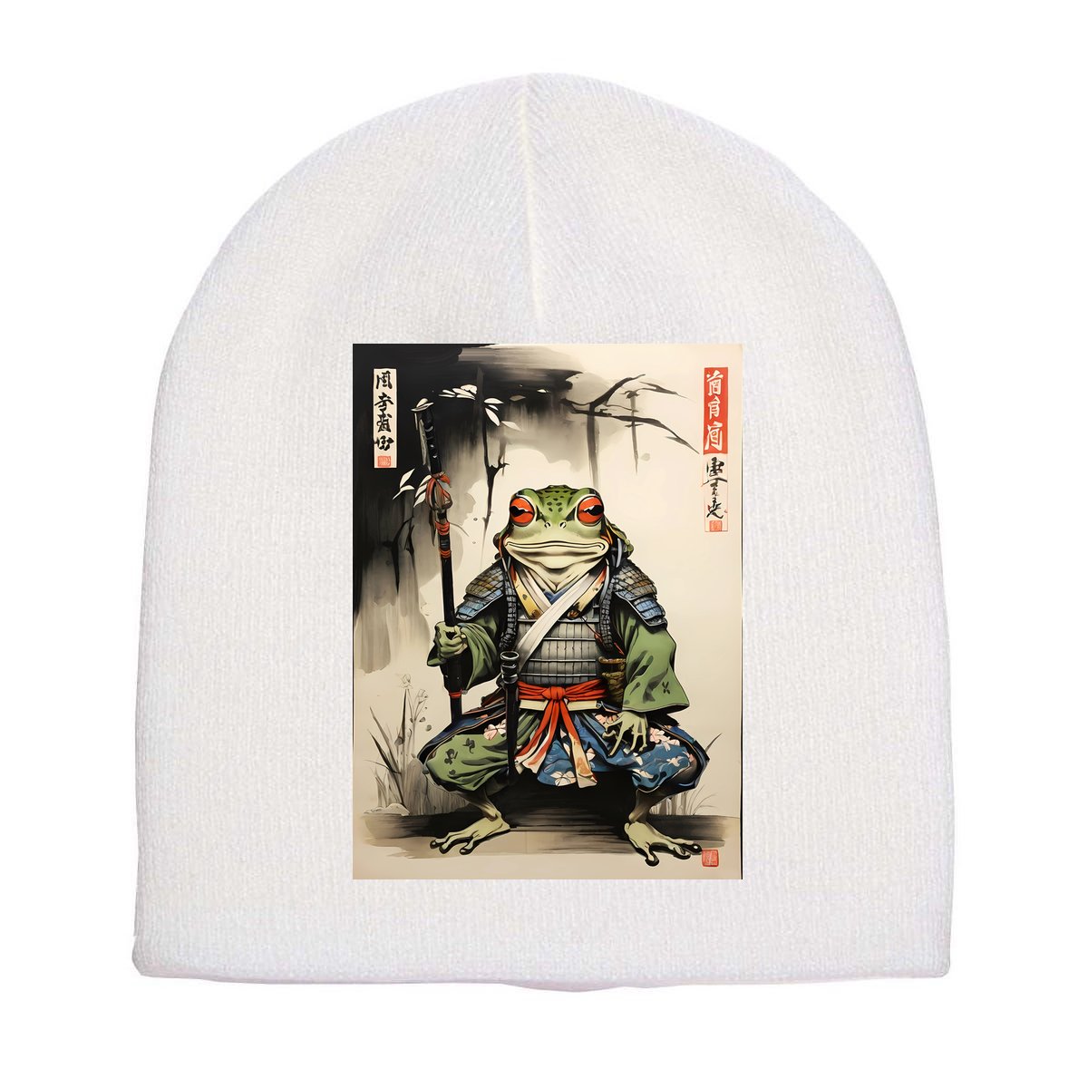 Frog Japanese Woodblock Short Acrylic Beanie