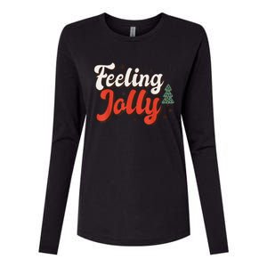 Feeling Jolly Xmas Groovy Vibes Family Christmas Tree Pajama Womens Cotton Relaxed Long Sleeve T-Shirt