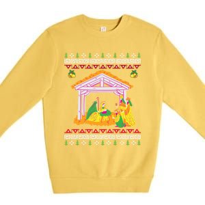 Funny Jesus Xmas Nativity Scene Ugly Christmas Style Premium Crewneck Sweatshirt