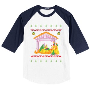 Funny Jesus Xmas Nativity Scene Ugly Christmas Style Baseball Sleeve Shirt