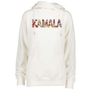 Floral Kamala 2024 Feminine First Female President Womens Funnel Neck Pullover Hood