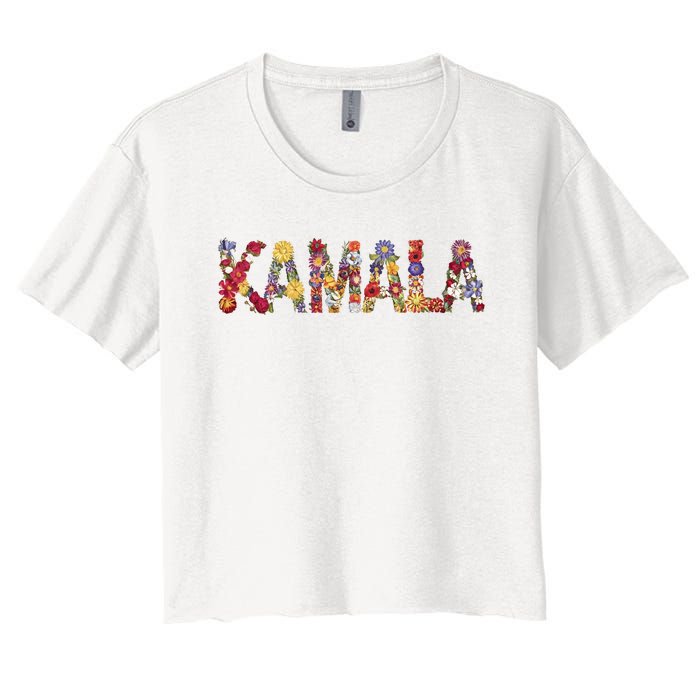 Floral Kamala 2024 Feminine First Female President Women's Crop Top Tee