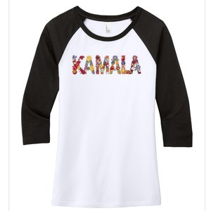 Floral Kamala 2024 Feminine First Female President Women's Tri-Blend 3/4-Sleeve Raglan Shirt