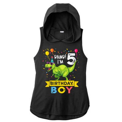 Funny Kids 5 Year Old Gift 5th Birthday Boy T Rex Dinosaur Gift Ladies PosiCharge Tri-Blend Wicking Draft Hoodie Tank