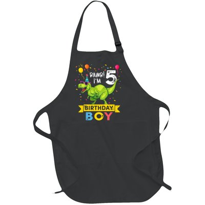 Funny Kids 5 Year Old Gift 5th Birthday Boy T Rex Dinosaur Gift Full-Length Apron With Pockets