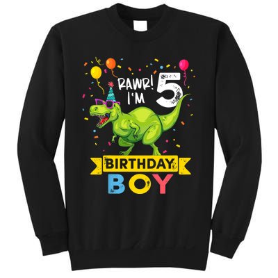 Funny Kids 5 Year Old Gift 5th Birthday Boy T Rex Dinosaur Gift Sweatshirt