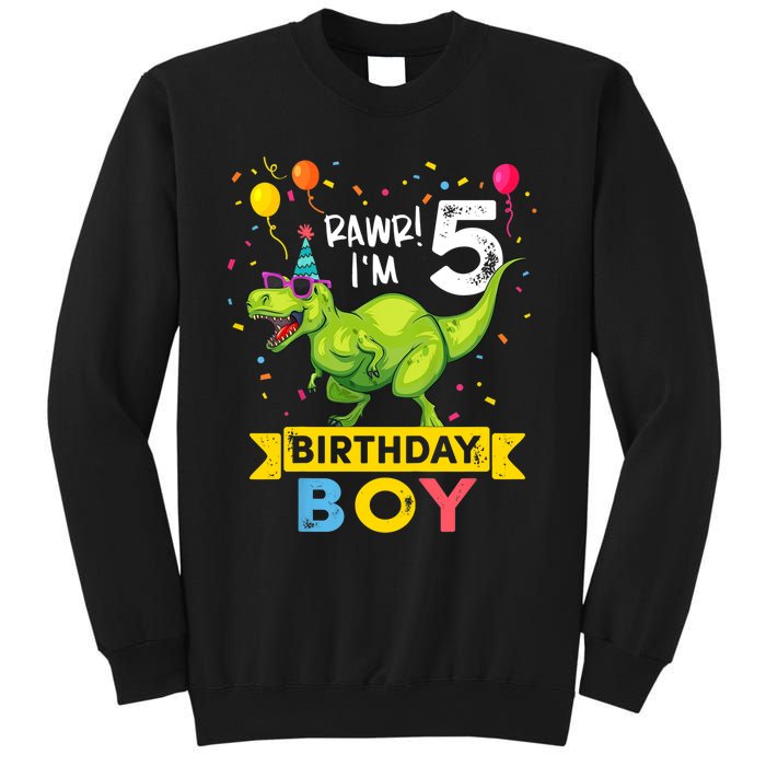 Funny Kids 5 Year Old Gift 5th Birthday Boy T Rex Dinosaur Gift Sweatshirt