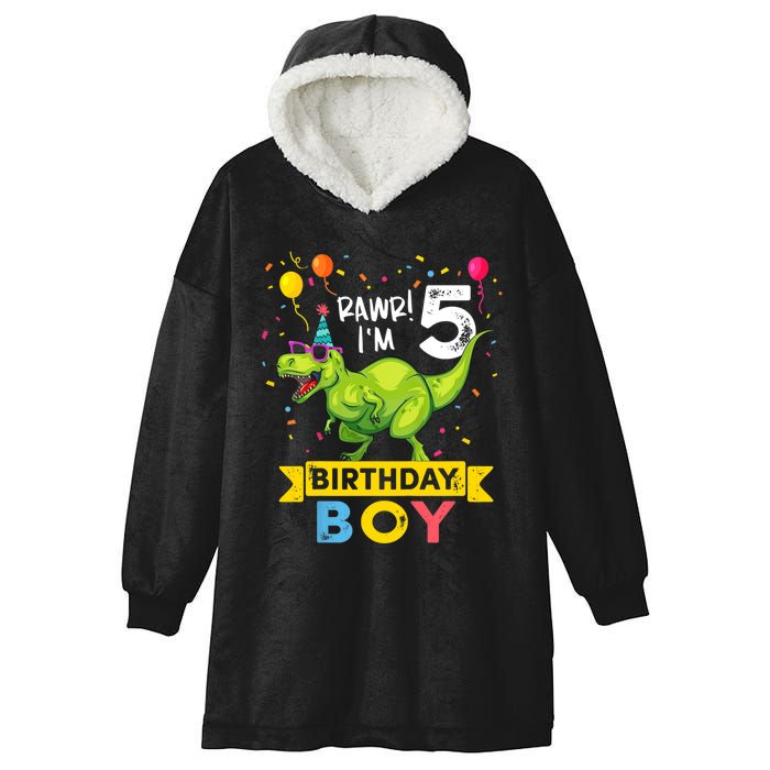 Funny Kids 5 Year Old Gift 5th Birthday Boy T Rex Dinosaur Gift Hooded Wearable Blanket