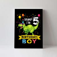 Funny Kids 5 Year Old Gift 5th Birthday Boy T Rex Dinosaur Gift Canvas