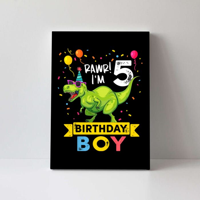 Funny Kids 5 Year Old Gift 5th Birthday Boy T Rex Dinosaur Gift Canvas