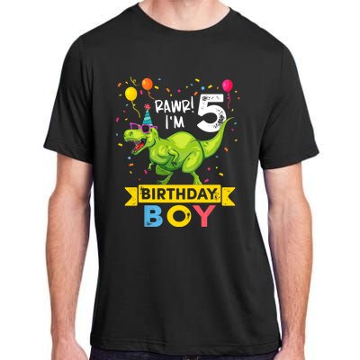 Funny Kids 5 Year Old Gift 5th Birthday Boy T Rex Dinosaur Gift Adult ChromaSoft Performance T-Shirt