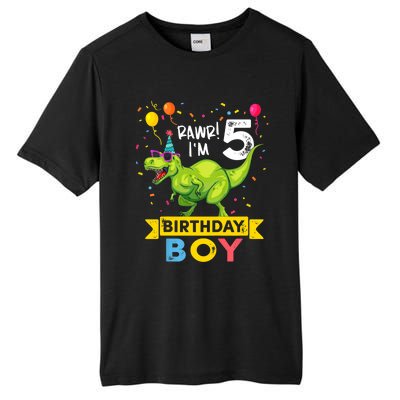 Funny Kids 5 Year Old Gift 5th Birthday Boy T Rex Dinosaur Gift Tall Fusion ChromaSoft Performance T-Shirt