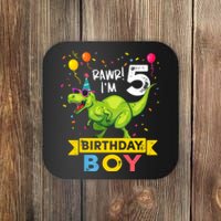 Funny Kids 5 Year Old Gift 5th Birthday Boy T Rex Dinosaur Gift Coaster