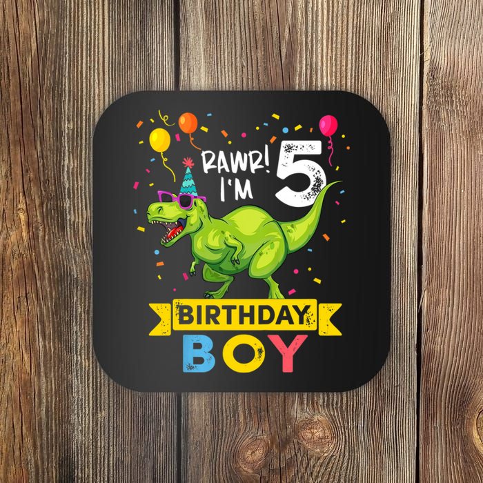 Funny Kids 5 Year Old Gift 5th Birthday Boy T Rex Dinosaur Gift Coaster