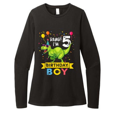 Funny Kids 5 Year Old Gift 5th Birthday Boy T Rex Dinosaur Gift Womens CVC Long Sleeve Shirt