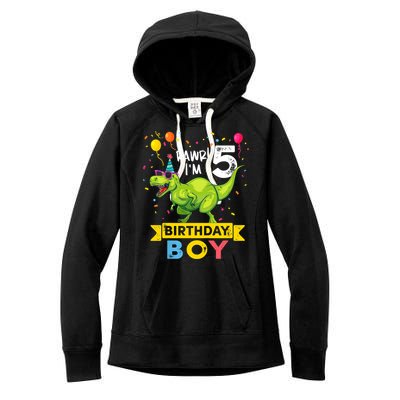 Funny Kids 5 Year Old Gift 5th Birthday Boy T Rex Dinosaur Gift Women's Fleece Hoodie