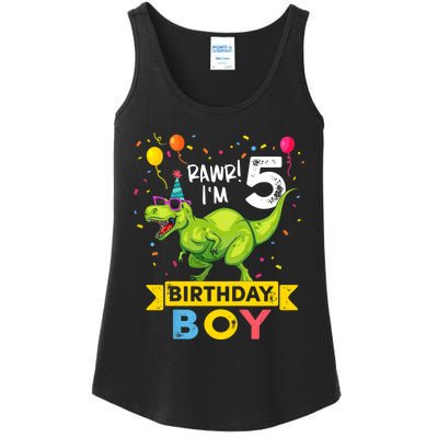 Funny Kids 5 Year Old Gift 5th Birthday Boy T Rex Dinosaur Gift Ladies Essential Tank