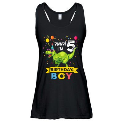 Funny Kids 5 Year Old Gift 5th Birthday Boy T Rex Dinosaur Gift Ladies Essential Flowy Tank