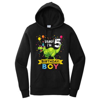 Funny Kids 5 Year Old Gift 5th Birthday Boy T Rex Dinosaur Gift Women's Pullover Hoodie