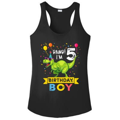 Funny Kids 5 Year Old Gift 5th Birthday Boy T Rex Dinosaur Gift Ladies PosiCharge Competitor Racerback Tank