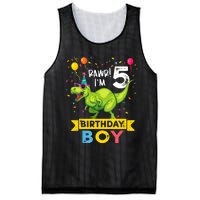 Funny Kids 5 Year Old Gift 5th Birthday Boy T Rex Dinosaur Gift Mesh Reversible Basketball Jersey Tank