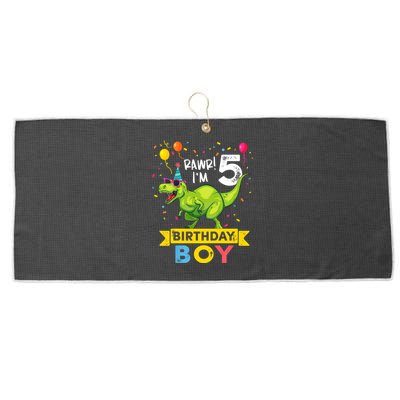 Funny Kids 5 Year Old Gift 5th Birthday Boy T Rex Dinosaur Gift Large Microfiber Waffle Golf Towel