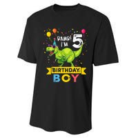 Funny Kids 5 Year Old Gift 5th Birthday Boy T Rex Dinosaur Gift Performance Sprint T-Shirt