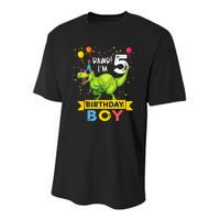 Funny Kids 5 Year Old Gift 5th Birthday Boy T Rex Dinosaur Gift Youth Performance Sprint T-Shirt