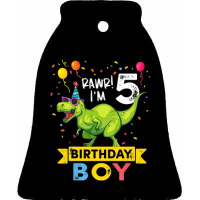 Funny Kids 5 Year Old Gift 5th Birthday Boy T Rex Dinosaur Gift Ceramic Bell Ornament