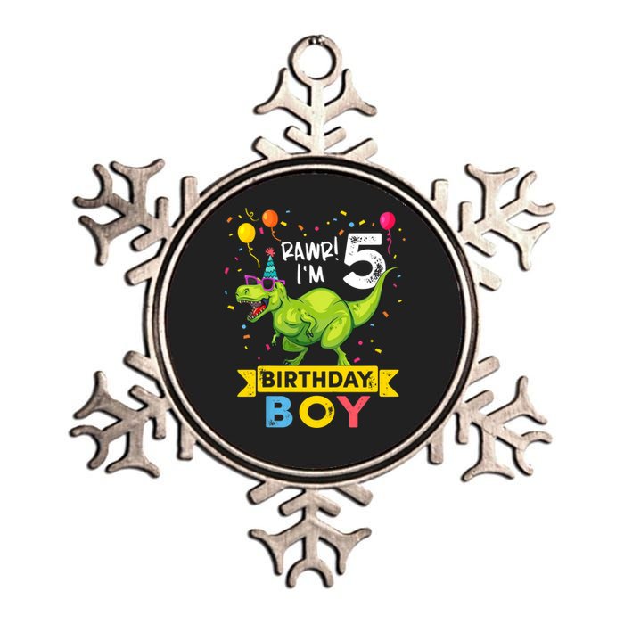 Funny Kids 5 Year Old Gift 5th Birthday Boy T Rex Dinosaur Gift Metallic Star Ornament