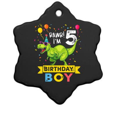 Funny Kids 5 Year Old Gift 5th Birthday Boy T Rex Dinosaur Gift Ceramic Star Ornament