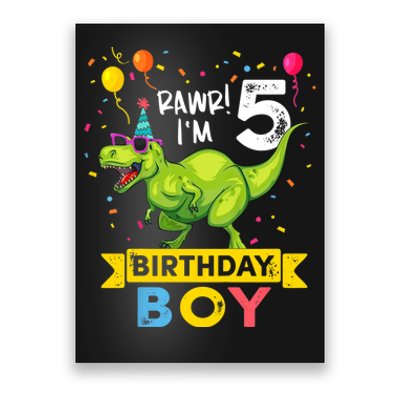 Funny Kids 5 Year Old Gift 5th Birthday Boy T Rex Dinosaur Gift Poster