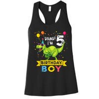 Funny Kids 5 Year Old Gift 5th Birthday Boy T Rex Dinosaur Gift Women's Racerback Tank