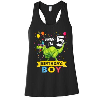 Funny Kids 5 Year Old Gift 5th Birthday Boy T Rex Dinosaur Gift Women's Racerback Tank