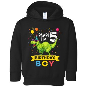 Funny Kids 5 Year Old Gift 5th Birthday Boy T Rex Dinosaur Gift Toddler Hoodie