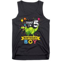 Funny Kids 5 Year Old Gift 5th Birthday Boy T Rex Dinosaur Gift Tank Top