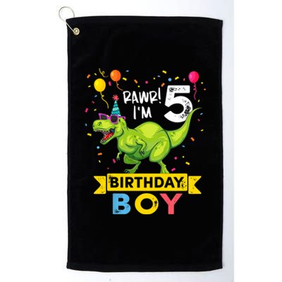 Funny Kids 5 Year Old Gift 5th Birthday Boy T Rex Dinosaur Gift Platinum Collection Golf Towel